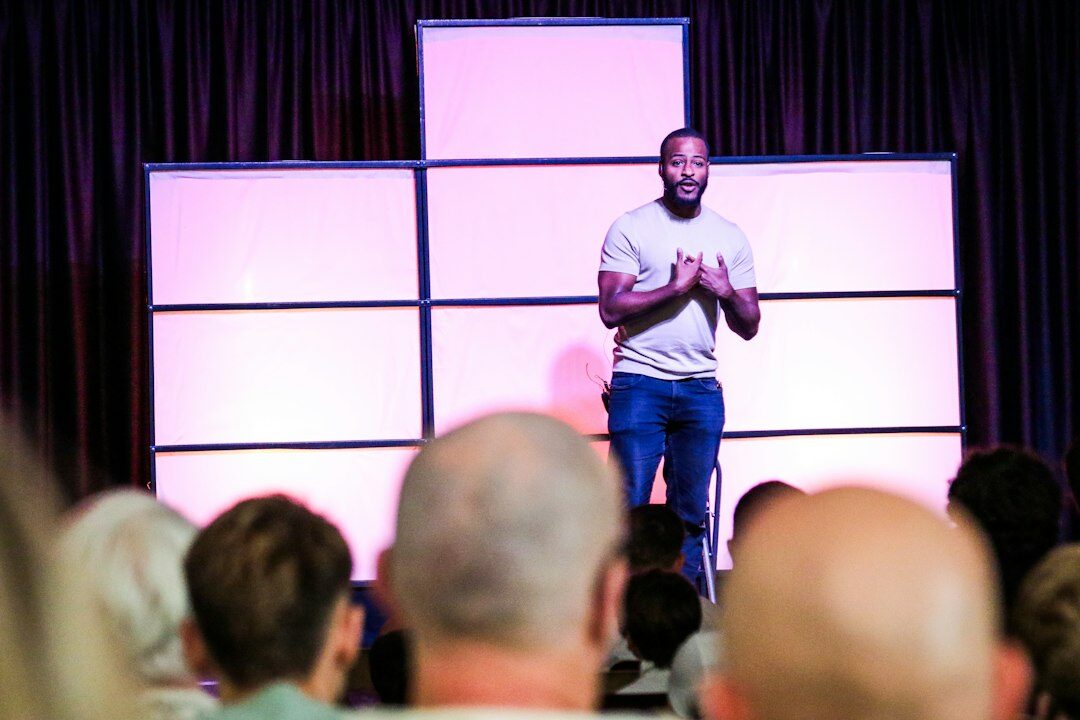 confident speaker presenting
